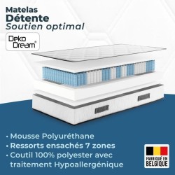 Matelas 90 x 200 cm - Hauteur 27 cm - 380 ressorts ensachés - 7 zones