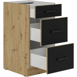 MODENA - Meuble bas casserolier - 3 tiroirs - 40 x 52 x 82 cm - Chene