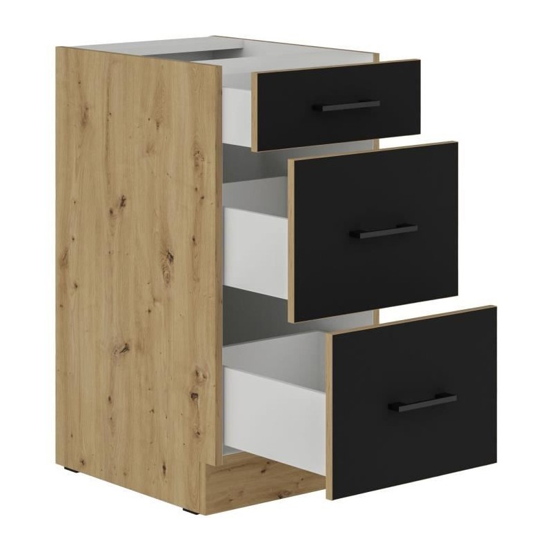 MODENA - Meuble bas casserolier - 3 tiroirs - 40 x 52 x 82 cm - Chene MODENA - Meuble bas casserolier - 3 tiroirs - 40 x 52 x 82 cm - Chene