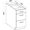 MODENA - Meuble bas casserolier - 3 tiroirs - 40 x 52 x 82 cm - Chene