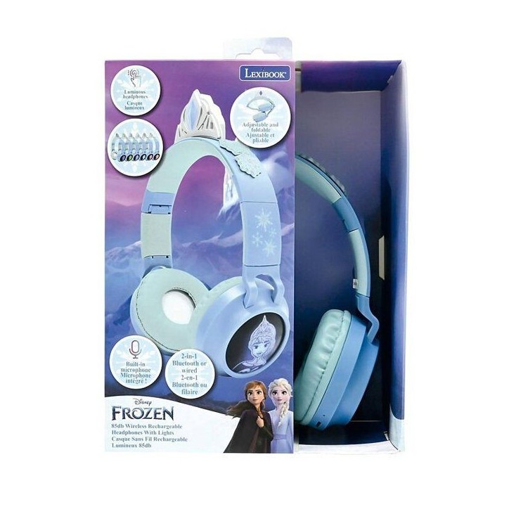 Casque lumineux pliable Bluetooth et filaire avec un design d'une tiare de l'univers de La Reine des Neiges Casque lumineux pliable Bluetooth et filaire avec un design d'une tiare de l'univers de La Reine des Neiges