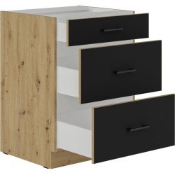 MODENA - Meuble bas casserolier - 3 tiroirs - 60 x 52 x 82 cm - Chene