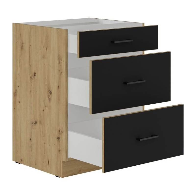 MODENA - Meuble bas casserolier - 3 tiroirs - 60 x 52 x 82 cm - Chene MODENA - Meuble bas casserolier - 3 tiroirs - 60 x 52 x 82 cm - Chene