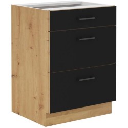 MODENA - Meuble bas casserolier - 3 tiroirs - 60 x 52 x 82 cm - Chene