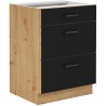 MODENA - Meuble bas casserolier - 3 tiroirs - 60 x 52 x 82 cm - Chene