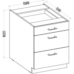 MODENA - Meuble bas casserolier - 3 tiroirs - 60 x 52 x 82 cm - Chene