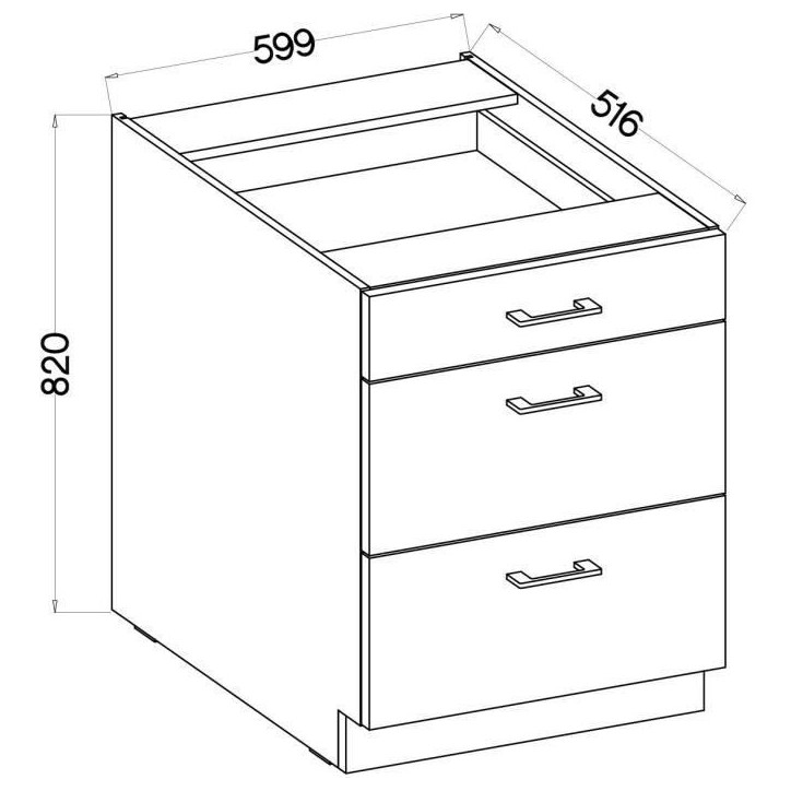 MODENA - Meuble bas casserolier - 3 tiroirs - 60 x 52 x 82 cm - Chene artisan / Noir mat - Plan de travail non inclus MODENA - Meuble bas casserolier - 3 tiroirs - 60 x 52 x 82 cm - Chene artisan / Noir mat - Plan de travail non inclus