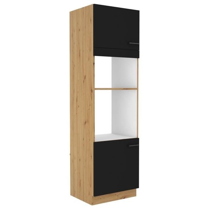 MODENA - Colonne four micro-ondes - 2 portes - 60 x 57 x 210 cm - Chene artisan / Noir mat MODENA - Colonne four micro-ondes - 2 portes - 60 x 57 x 210 cm - Chene artisan / Noir mat
