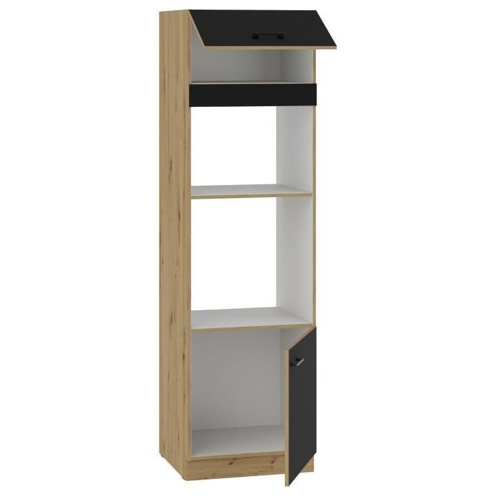 MODENA - Colonne four micro-ondes - 2 portes - 60 x 57 x 210 cm - Chene artisan / Noir mat MODENA - Colonne four micro-ondes - 2 portes - 60 x 57 x 210 cm - Chene artisan / Noir mat