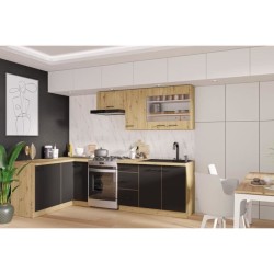 MODENA - Cuisine complete - 210 x 150 x 82 cm - Chene artisan / Noir m