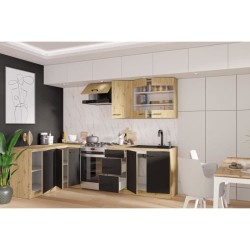 MODENA - Cuisine complete - 210 x 150 x 82 cm - Chene artisan / Noir m