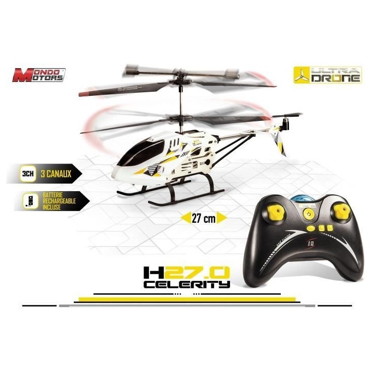 MONDO MOTORS - Hélicoptere télécommandé - Ultradrone H27 Celerity - Longueur 27cm