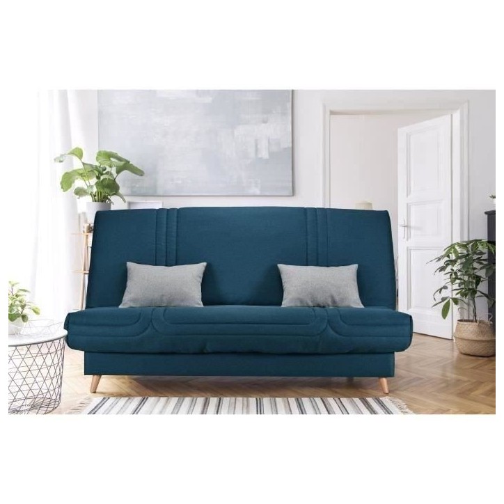 COMFORT BULTEX Clic clac 3 places - Tissu Bleu - Made in France - L 192 x P 95 x H 101 - MONA