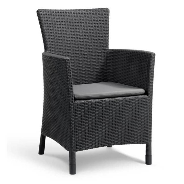 Fauteuil de jardin - Allibert by KETER - IOWA - En résine imitation rotin tressé - Coloris : gris graphite - Avec coussin