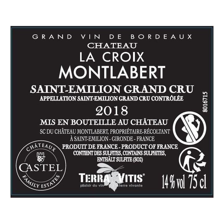 Château La Croix Montlabert 2018 Saint-Emilion Grand Cru - Vin rouge de Bordeaux Château La Croix Montlabert 2018 Saint-Emilion Grand Cru - Vin rouge de Bordeaux