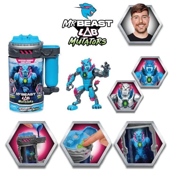 Figurine Mutators Panthere iconique chambre de mutation - MR Beast LAB - Réalise une expérience pour créér ta créature Figurine Mutators Panthere iconique chambre de mutation - MR Beast LAB - Réalise une expérience pour créér ta créature