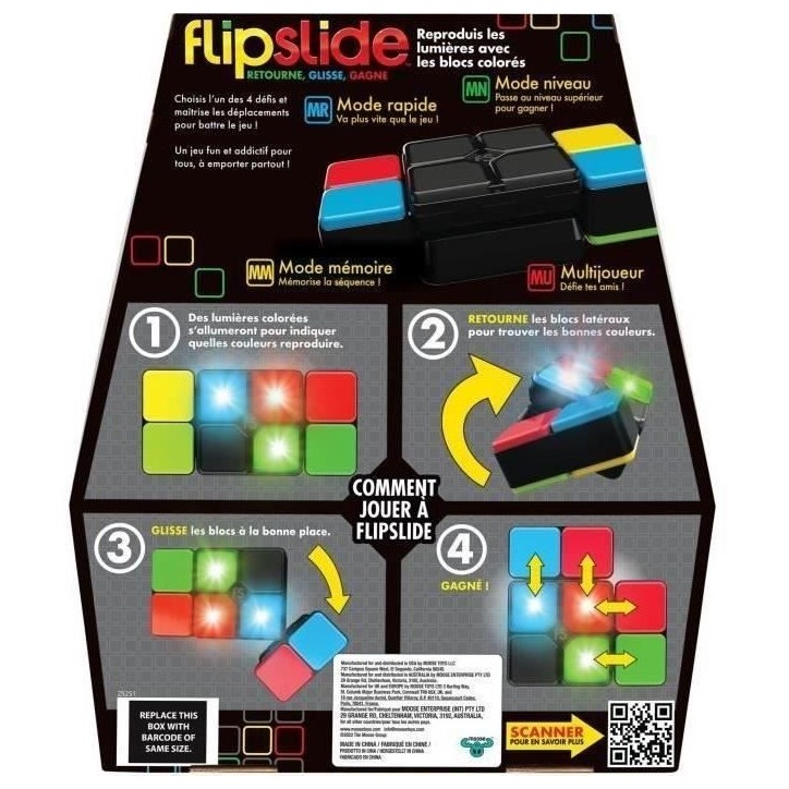 Flipslide - MOOSE TOYS - Jeu électronique de combinaison de lumiere, avec piles incluses