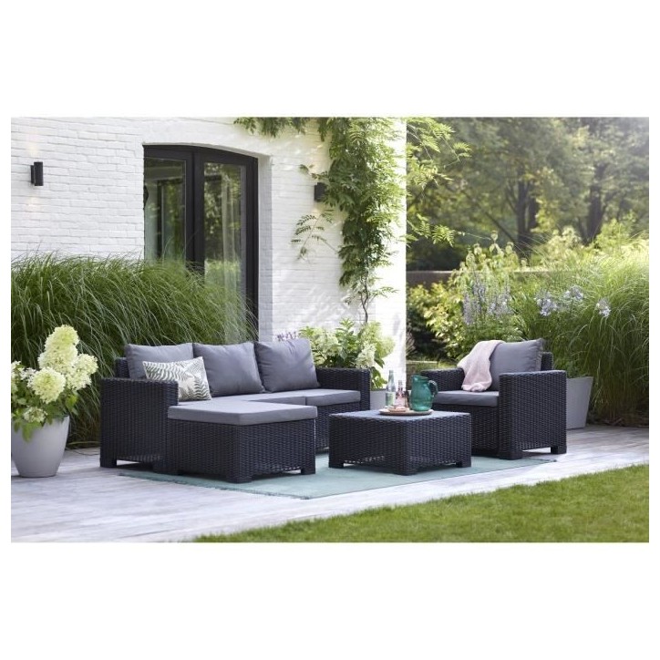 Salon de jardin - en résine imitation rotin tressé - Allibert by KETER - 5 personnes - Moorea - Gris graphite