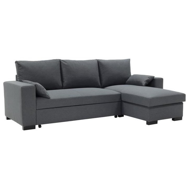 Canapé d'angle convertible - MORGAN - 3 places - Anthracite avec coffre et coussins déco - 236x143x85cm Canapé d'angle convertible - MORGAN - 3 places - Anthracite avec coffre et coussins déco - 236x143x85cm