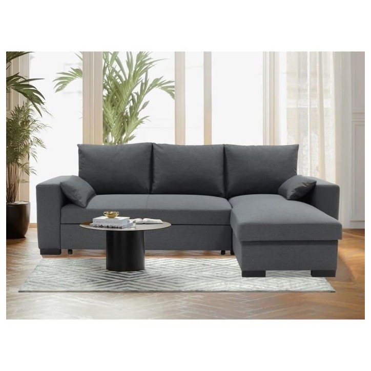 Canapé d'angle convertible - MORGAN - 3 places - Anthracite avec coffre et coussins déco - 236x143x85cm Canapé d'angle convertible - MORGAN - 3 places - Anthracite avec coffre et coussins déco - 236x143x85cm
