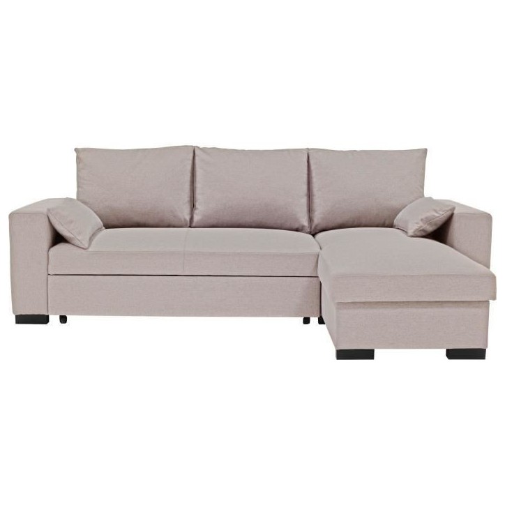 Canapé d'angle convertible - MORGAN - 3 places - Beige avec coffre et coussins déco - 236x143x85cm Canapé d'angle convertible - MORGAN - 3 places - Beige avec coffre et coussins déco - 236x143x85cm