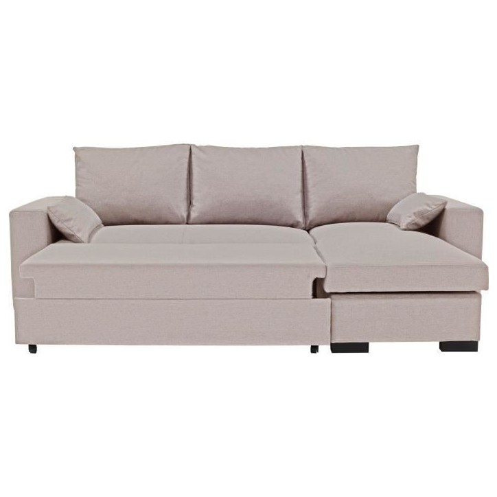 Canapé d'angle convertible - MORGAN - 3 places - Beige avec coffre et coussins déco - 236x143x85cm Canapé d'angle convertible - MORGAN - 3 places - Beige avec coffre et coussins déco - 236x143x85cm