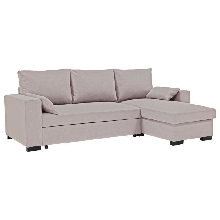 Canapé d'angle convertible - MORGAN - 3 places - Beige avec coffre et coussins déco - 236x143x85cm Canapé d'angle convertible - MORGAN - 3 places - Beige avec coffre et coussins déco - 236x143x85cm