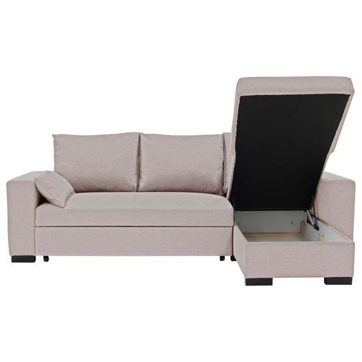 Canapé d'angle convertible - MORGAN - 3 places - Beige avec coffre et coussins déco - 236x143x85cm Canapé d'angle convertible - MORGAN - 3 places - Beige avec coffre et coussins déco - 236x143x85cm