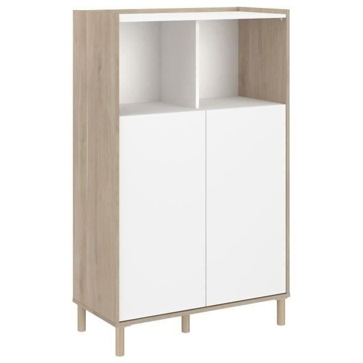 Bahut haut MORPHOS - L 83,7 x P 40 x H 135 cm - Décor blanc / Chene - 2 portes - PARISOT Bahut haut MORPHOS - L 83,7 x P 40 x H 135 cm - Décor blanc / Chene - 2 portes - PARISOT