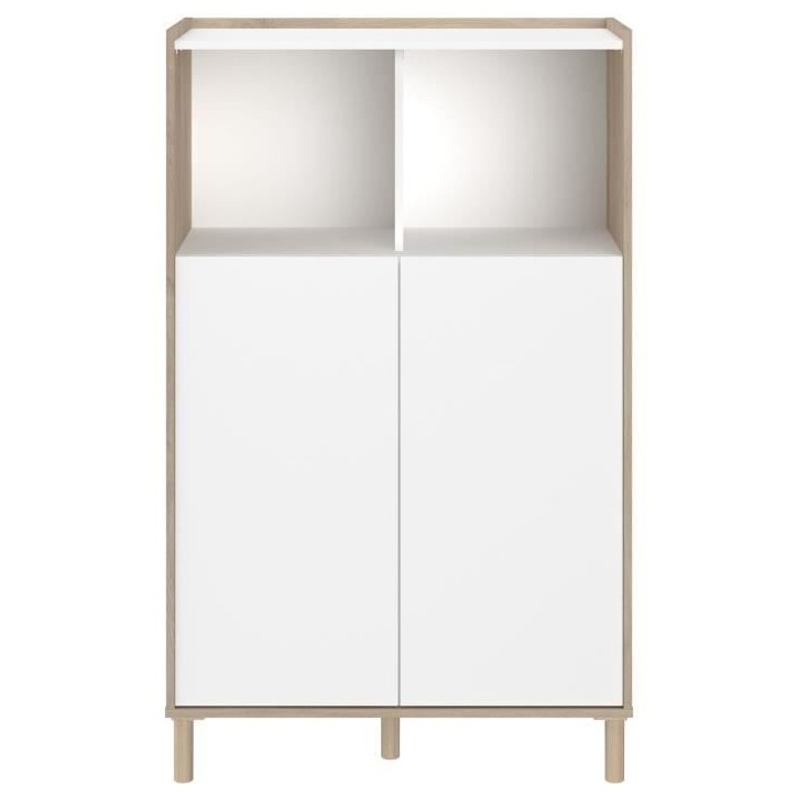 Bahut haut MORPHOS - L 83,7 x P 40 x H 135 cm - Décor blanc / Chene - 2 portes - PARISOT Bahut haut MORPHOS - L 83,7 x P 40 x H 135 cm - Décor blanc / Chene - 2 portes - PARISOT