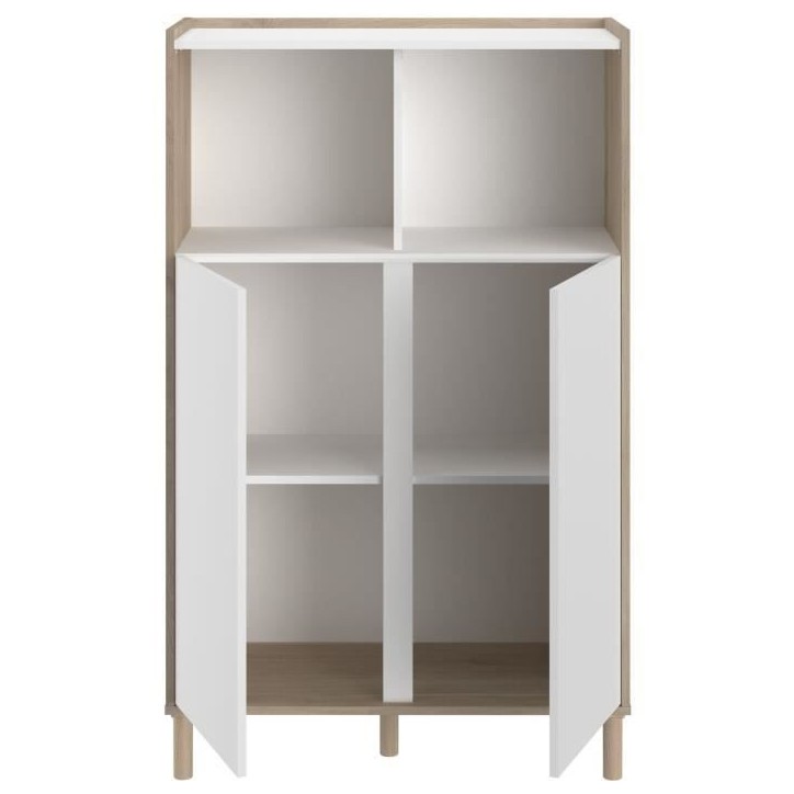 Bahut haut MORPHOS - L 83,7 x P 40 x H 135 cm - Décor blanc / Chene - 2 portes - PARISOT Bahut haut MORPHOS - L 83,7 x P 40 x H 135 cm - Décor blanc / Chene - 2 portes - PARISOT
