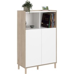 Bahut haut MORPHOS - L 83,7 x P 40 x H 135 cm - Décor blanc / Chene -