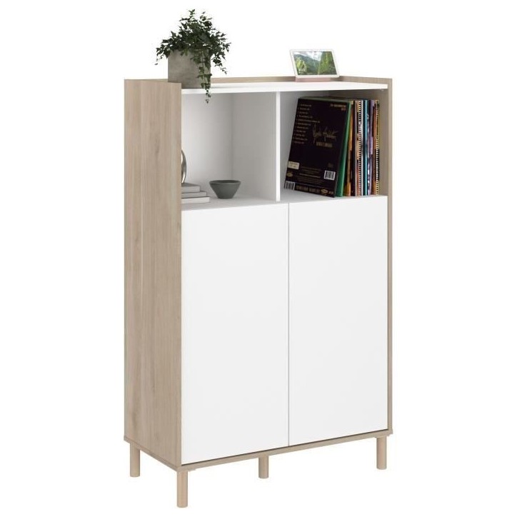 Bahut haut MORPHOS - L 83,7 x P 40 x H 135 cm - Décor blanc / Chene - 2 portes - PARISOT Bahut haut MORPHOS - L 83,7 x P 40 x H 135 cm - Décor blanc / Chene - 2 portes - PARISOT
