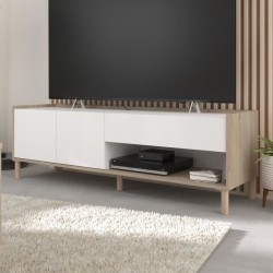 Meuble TV MORPHOS L 150 x P 40 x H 47,3 cm - Décor blanc / Chene - PA