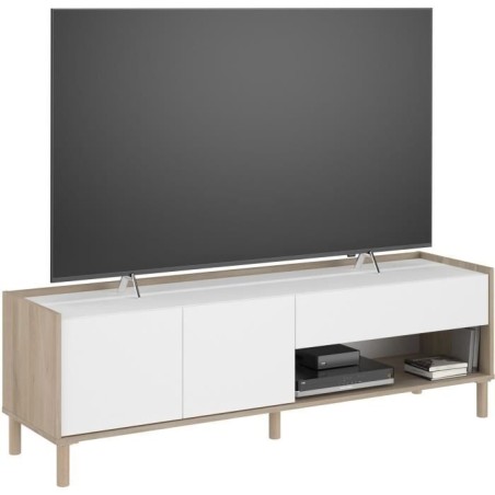 Meuble TV MORPHOS L 150 x P 40 x H 47,3 cm - Décor blanc / Chene - PARISOT