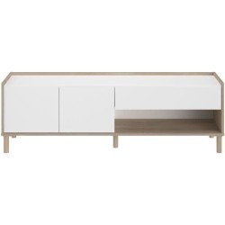 Meuble TV MORPHOS L 150 x P 40 x H 47,3 cm - Décor blanc / Chene - PA