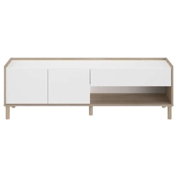 Meuble TV MORPHOS L 150 x P 40 x H 47,3 cm - Décor blanc / Chene - PARISOT Meuble TV MORPHOS L 150 x P 40 x H 47,3 cm - Décor blanc / Chene - PARISOT