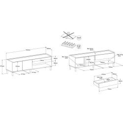 Meuble TV MORPHOS L 150 x P 40 x H 47,3 cm - Décor blanc / Chene - PA
