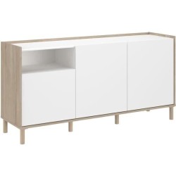 Buffet MORPHOS - L 150 x P 40 x H 74,5 cm - Décor blanc / Chene - 3 p