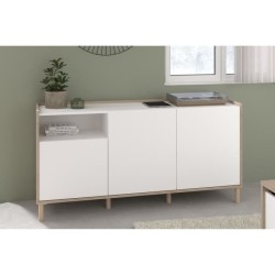 Buffet MORPHOS - L 150 x P 40 x H 74,5 cm - Décor blanc / Chene - 3 p