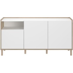 Buffet MORPHOS - L 150 x P 40 x H 74,5 cm - Décor blanc / Chene - 3 p