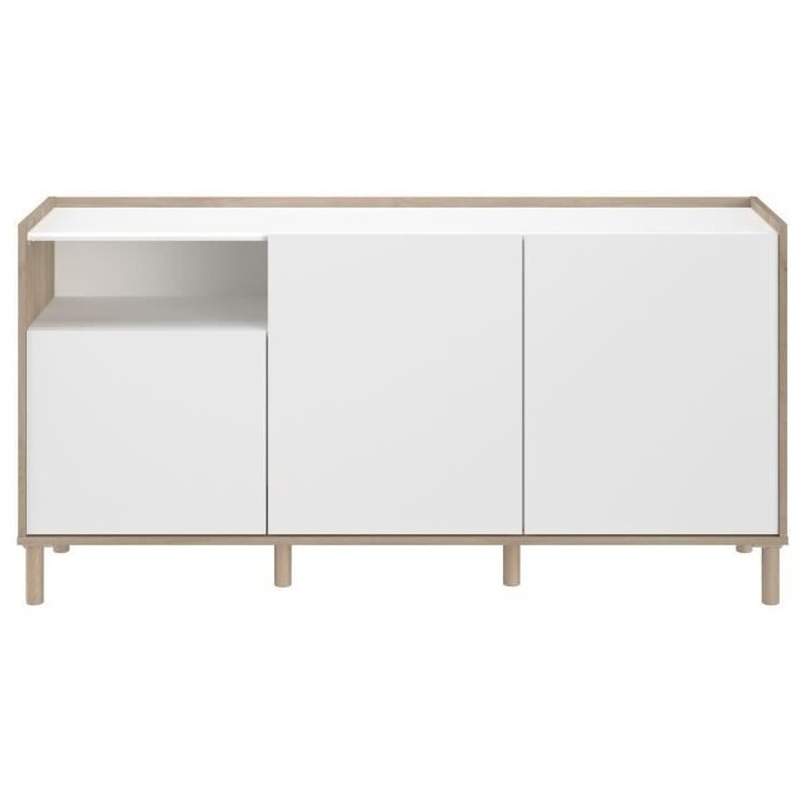 Buffet MORPHOS - L 150 x P 40 x H 74,5 cm - Décor blanc / Chene - 3 portes - PARISOT Buffet MORPHOS - L 150 x P 40 x H 74,5 cm - Décor blanc / Chene - 3 portes - PARISOT