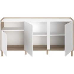 Buffet MORPHOS - L 150 x P 40 x H 74,5 cm - Décor blanc / Chene - 3 p