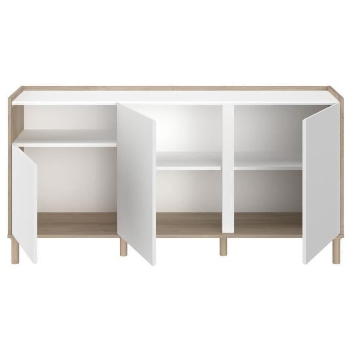 Buffet MORPHOS - L 150 x P 40 x H 74,5 cm - Décor blanc / Chene - 3 portes - PARISOT Buffet MORPHOS - L 150 x P 40 x H 74,5 cm - Décor blanc / Chene - 3 portes - PARISOT