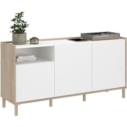 Buffet MORPHOS - L 150 x P 40 x H 74,5 cm - Décor blanc / Chene - 3 p