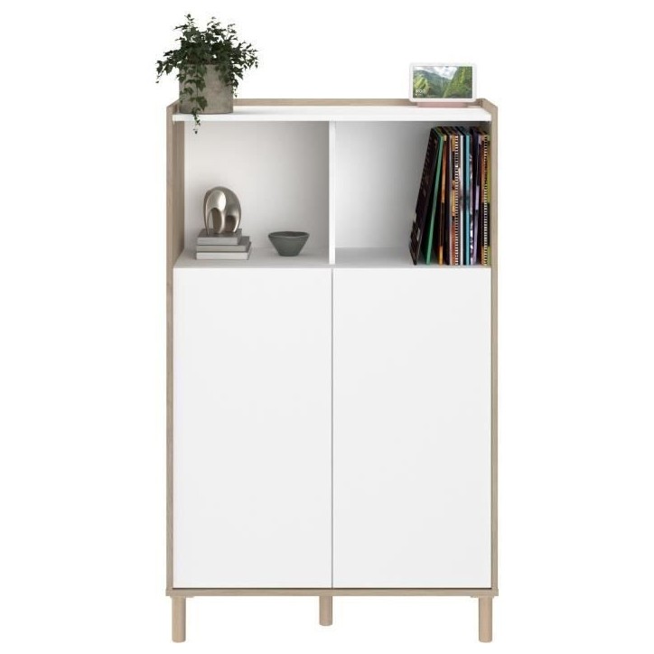 Ensemble meuble de salon - Meuble TV, table basse relevable, bahut haut - MORPHOS - Décor blanc / Chene - PARISOT Ensemble meuble de salon - Meuble TV, table basse relevable, bahut haut - MORPHOS - Décor blanc / Chene - PARISOT