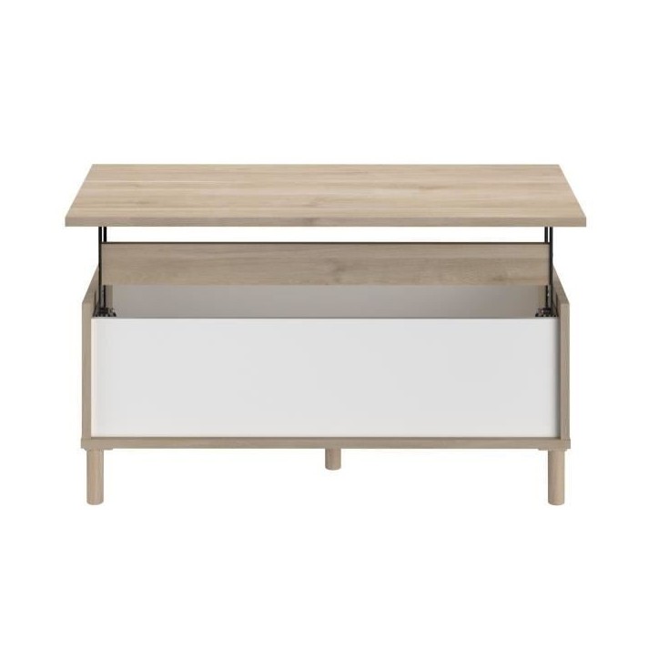 Ensemble meuble de salon - Meuble TV, table basse relevable, bahut haut - MORPHOS - Décor blanc / Chene - PARISOT Ensemble meuble de salon - Meuble TV, table basse relevable, bahut haut - MORPHOS - Décor blanc / Chene - PARISOT