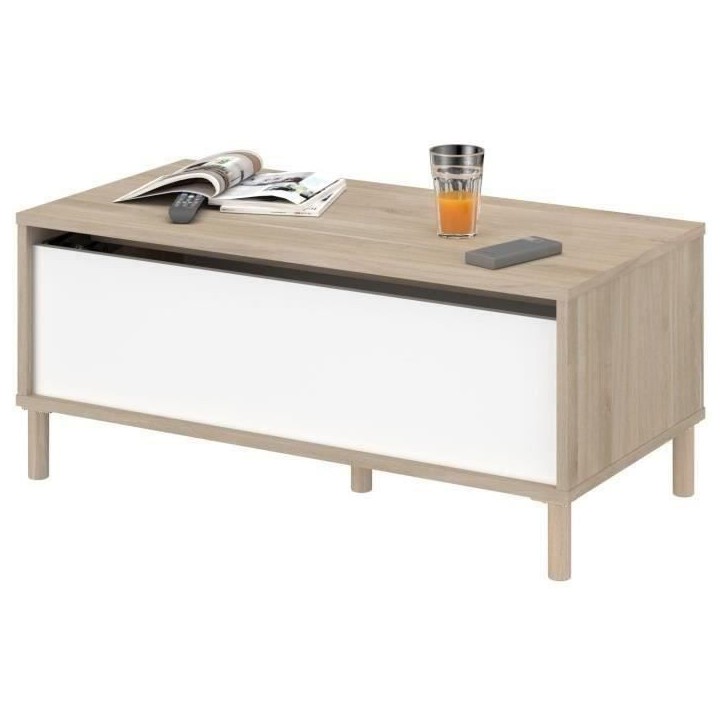 Table basse relevable MORPHOS - L 100 x P 50 x H 43,6 cm - Rectangulaire - Décor blanc / Chene - PARISOT Table basse relevable MORPHOS - L 100 x P 50 x H 43,6 cm - Rectangulaire - Décor blanc / Chene - PARISOT