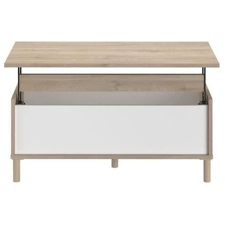 Table basse relevable MORPHOS - L 100 x P 50 x H 43,6 cm - Rectangulaire - Décor blanc / Chene - PARISOT Table basse relevable MORPHOS - L 100 x P 50 x H 43,6 cm - Rectangulaire - Décor blanc / Chene - PARISOT