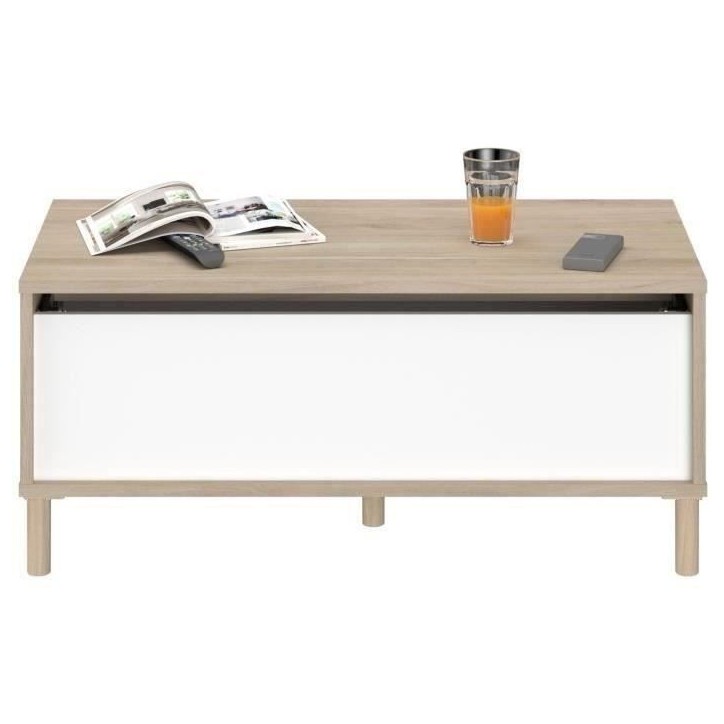 Table basse relevable MORPHOS - L 100 x P 50 x H 43,6 cm - Rectangulaire - Décor blanc / Chene - PARISOT Table basse relevable MORPHOS - L 100 x P 50 x H 43,6 cm - Rectangulaire - Décor blanc / Chene - PARISOT